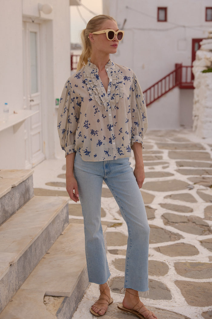 Ruffle Front Button Blouse- Alyssum Cream