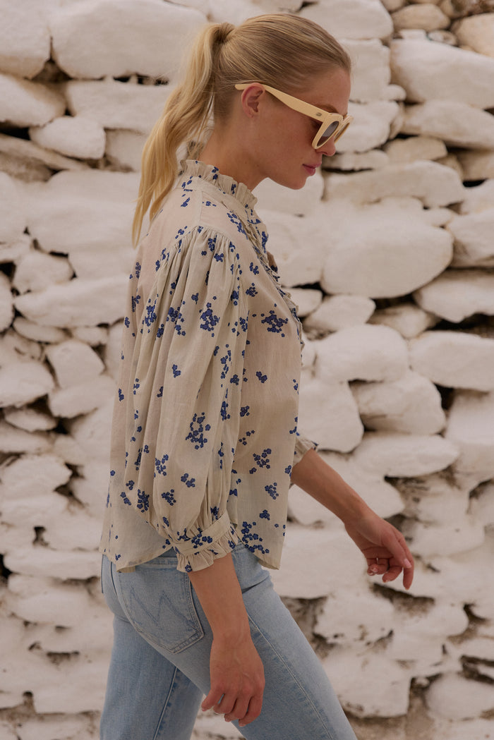 Ruffle Front Button Blouse- Alyssum Cream