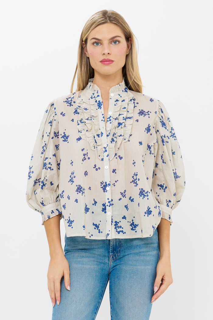 Ruffle Front Button Blouse- Alyssum Cream