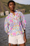 Ruffle Front Button Blouse- Fleur Lilac