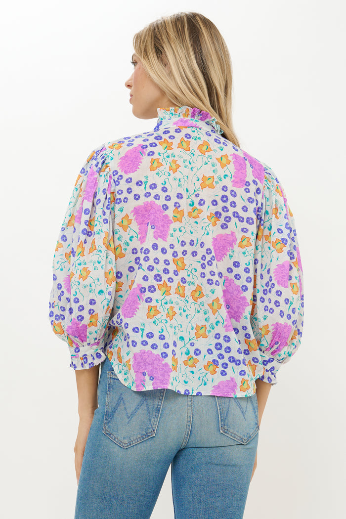 Ruffle Front Button Blouse- Fleur Lilac