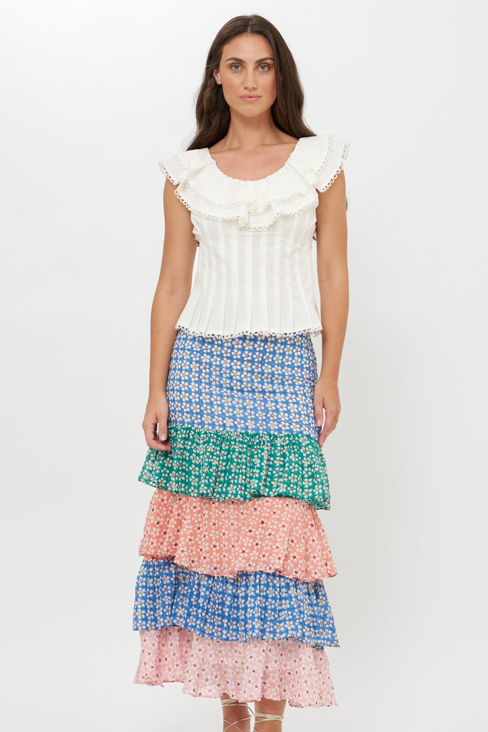 Ruffle Maxi Skirt- Aster Blue