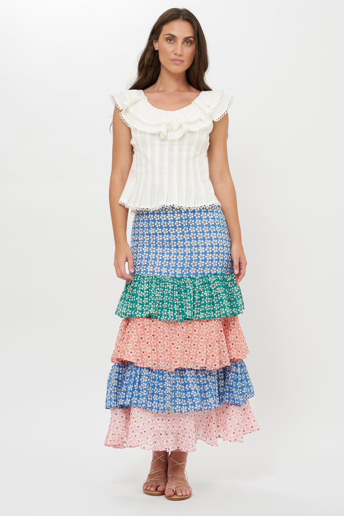 Ruffle Maxi Skirt- Aster Blue