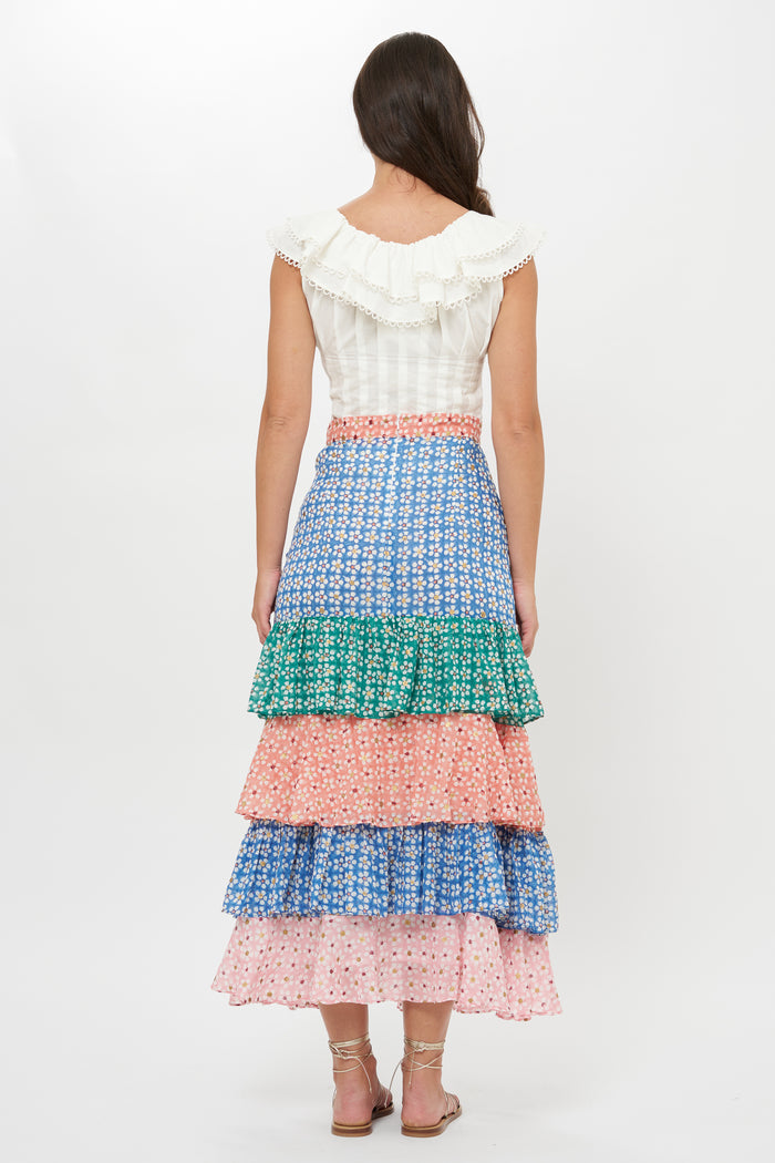 Ruffle Maxi Skirt- Aster Blue