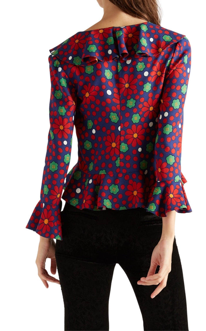 Saint Laurent Ruffled Floral - Print Crepe Blouse - Runway Catalog