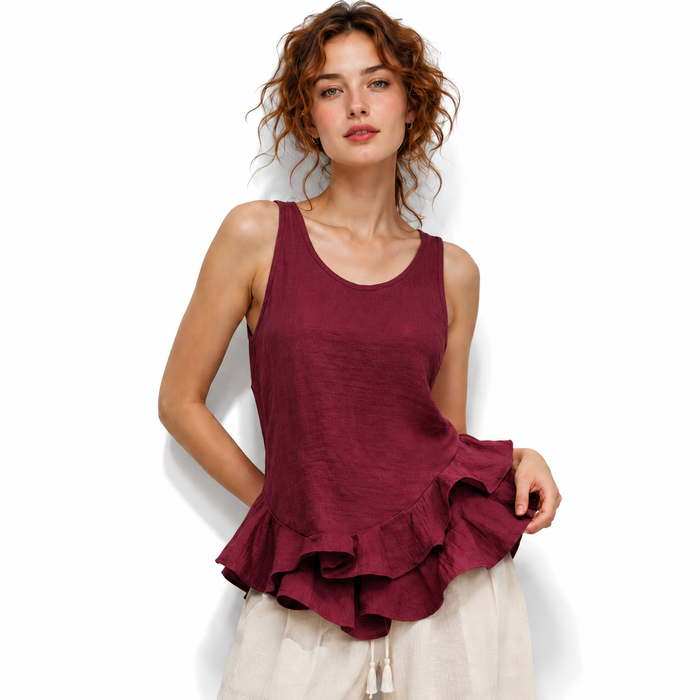 Women’s layered hem blouse with soft fabric texture and casual fit