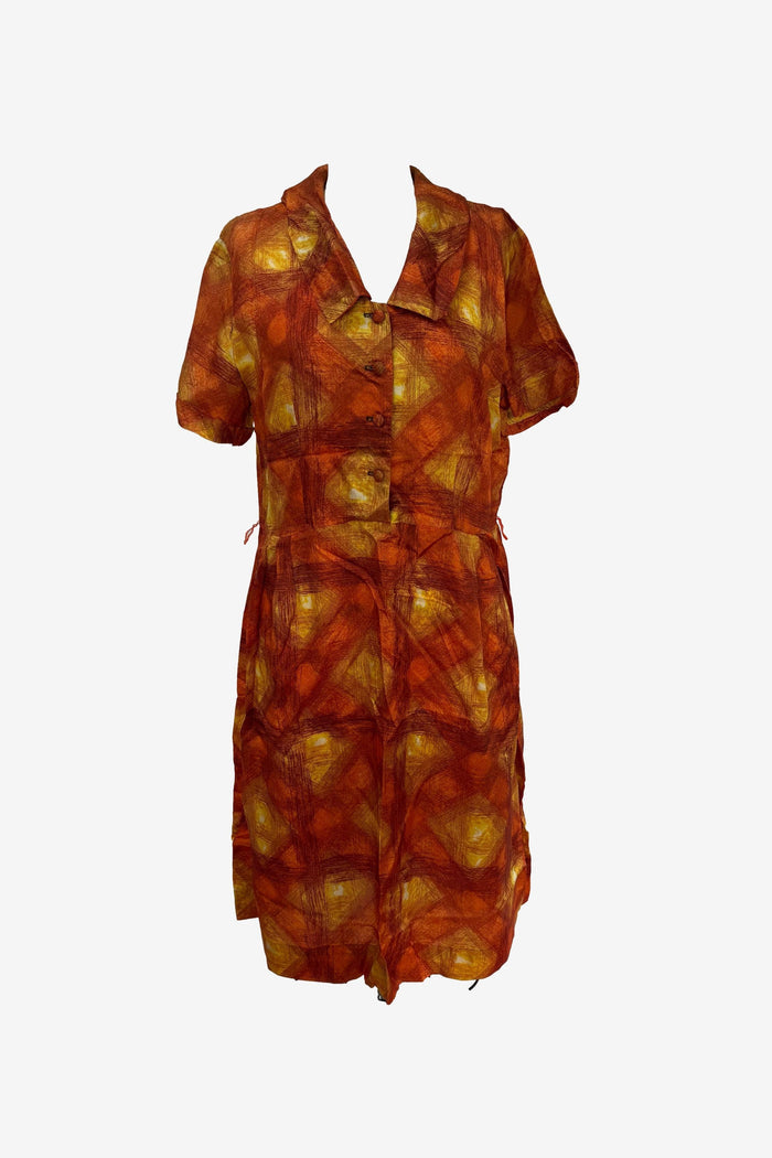 Rust & Yellow Weave Pattern Dress