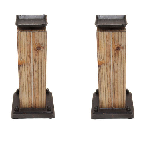 Rustic Serenity Raw Wooden Handcrafted Candle Holders - Set of 2