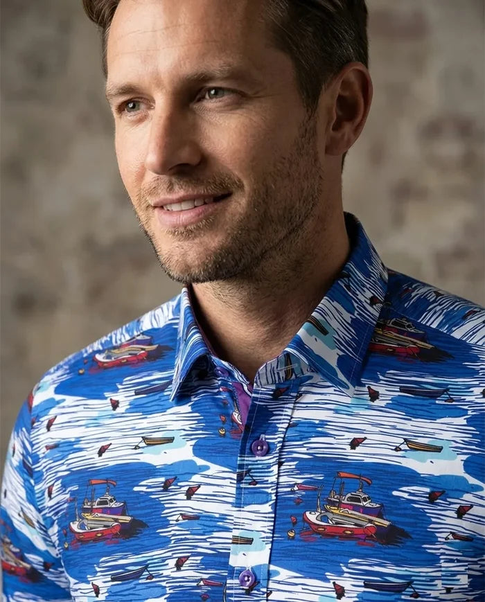 Sailing Boat Print Shirt with Matching Handkerchief