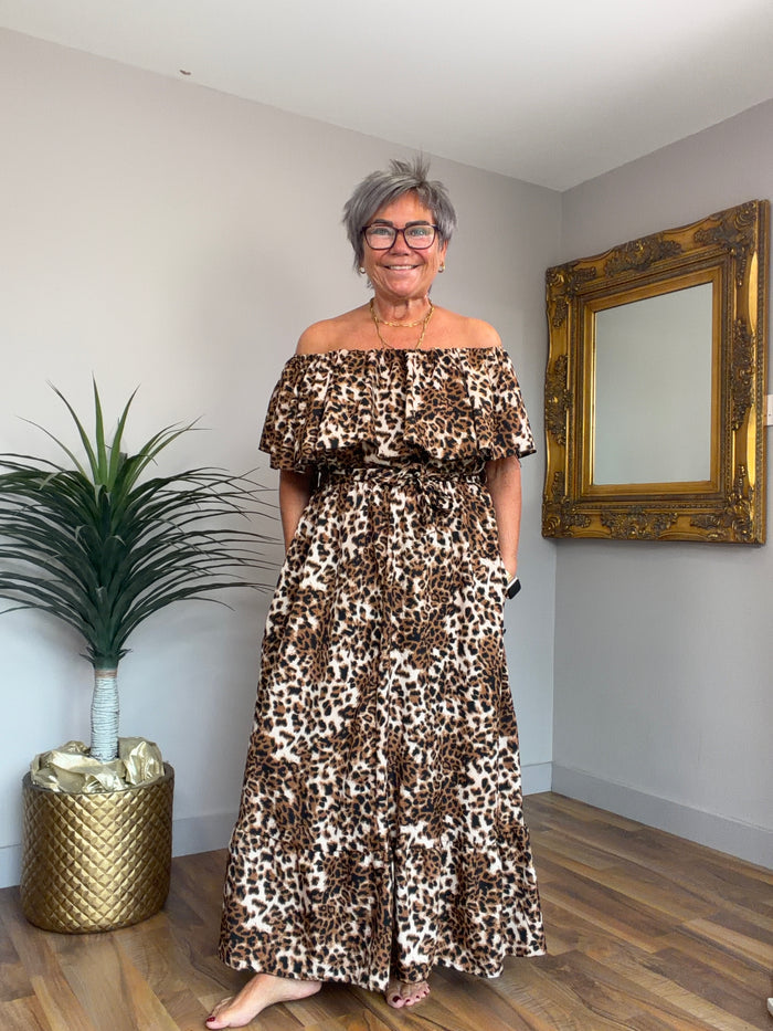 🔥 Sale No Return - Animal Print Frill Bardot Dress