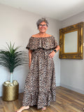 🔥 Sale No Return - Animal Print Frill Bardot Dress