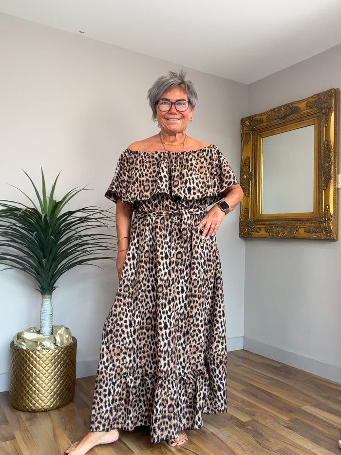 🔥 Sale No Return - Animal Print Frill Bardot Dress
