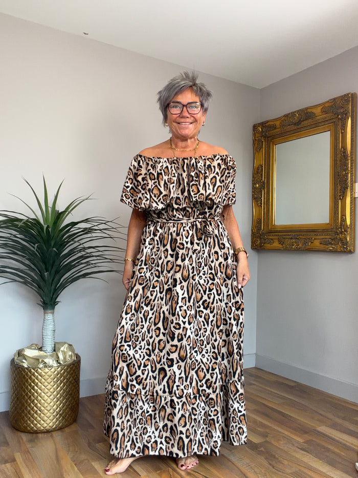 🔥 Sale No Return - Animal Print Frill Bardot Dress