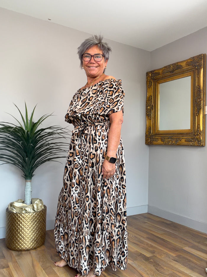 🔥 Sale No Return - Animal Print Frill Bardot Dress