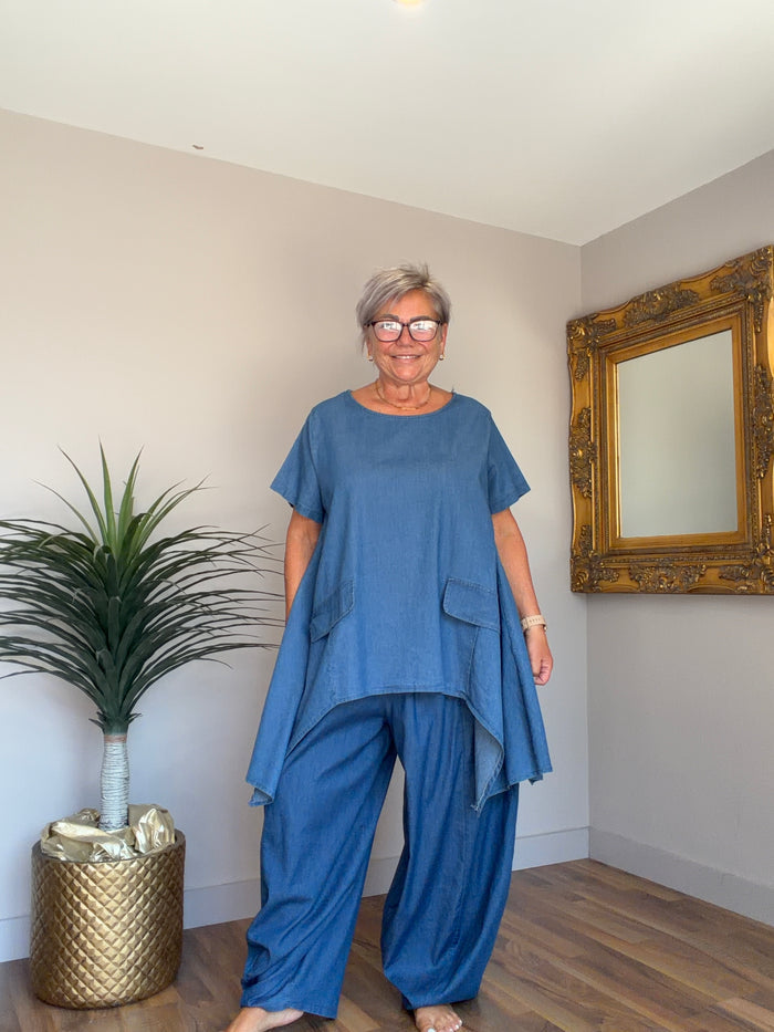🔥 Sale No Return - Misha Mid Denim Stretch Top