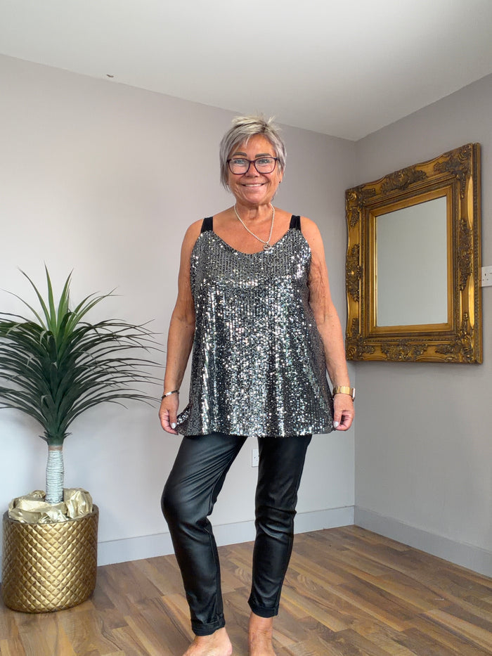 🔥 Sale No Return - Silver Sequin Glitz Cami