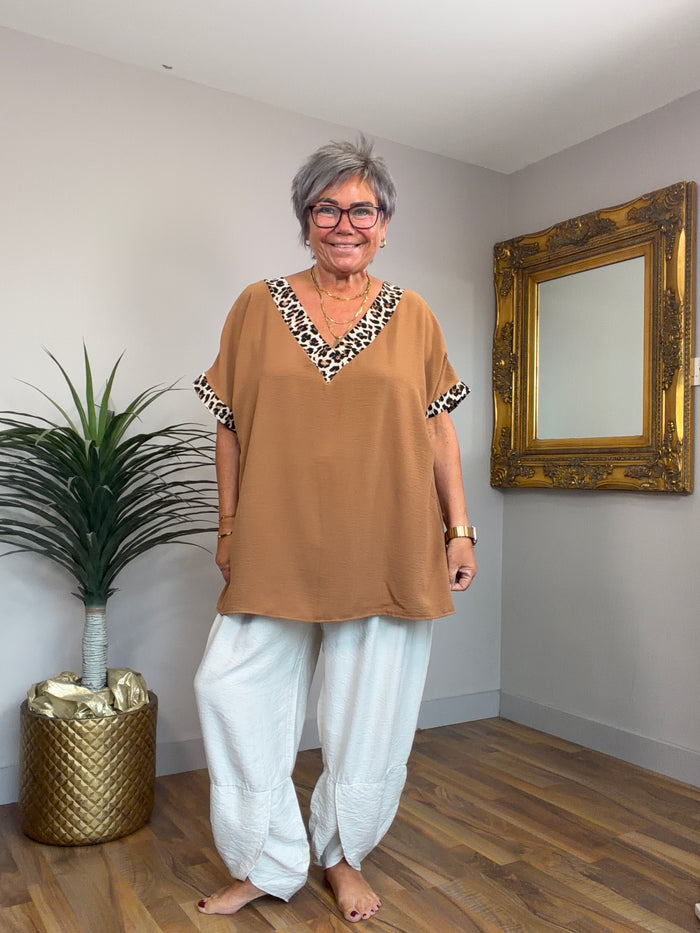 🔥 Sale No Return -Animal Print Trim Top
