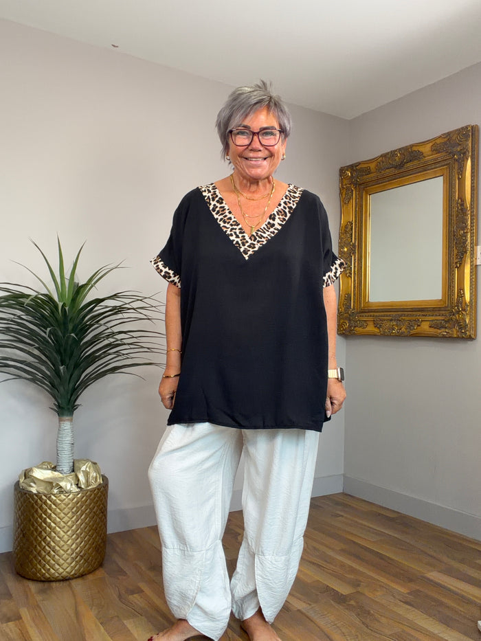🔥 Sale No Return -Animal Print Trim Top