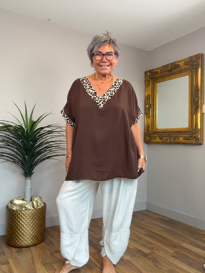 🔥 Sale No Return -Animal Print Trim Top