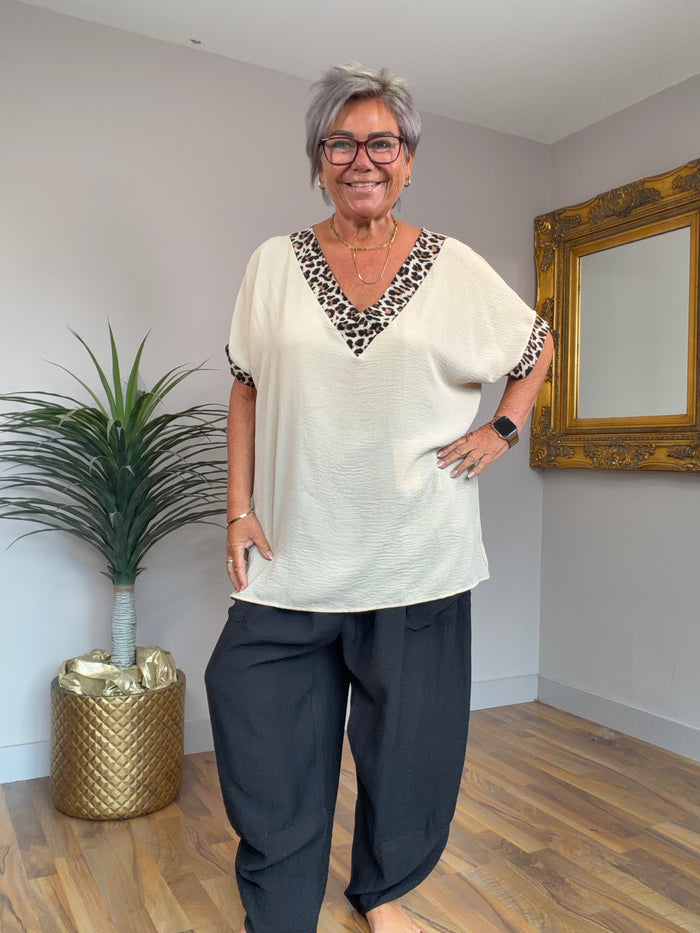 🔥 Sale No Return -Animal Print Trim Top