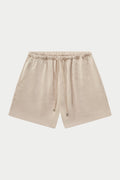 SATIN EMBLEM SHORTS - BEIGE