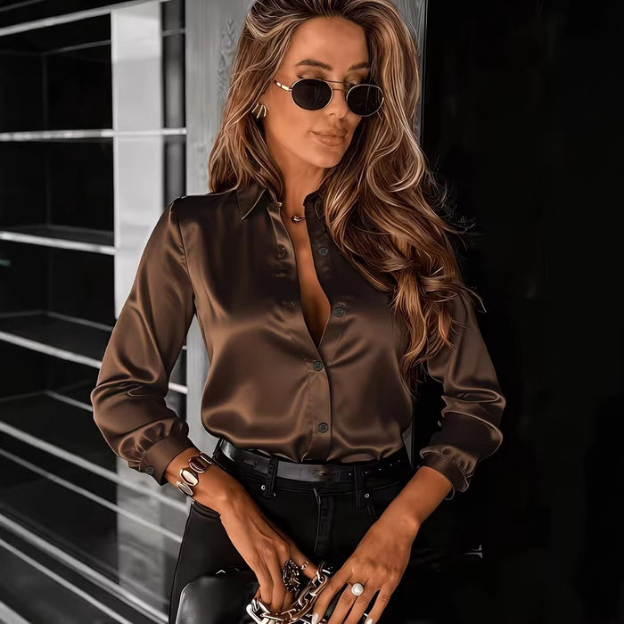 Elegant long sleeve blouse with lapel neckline and button front