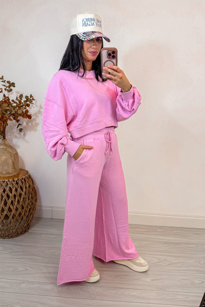 pink cropped sweatshirt matching set