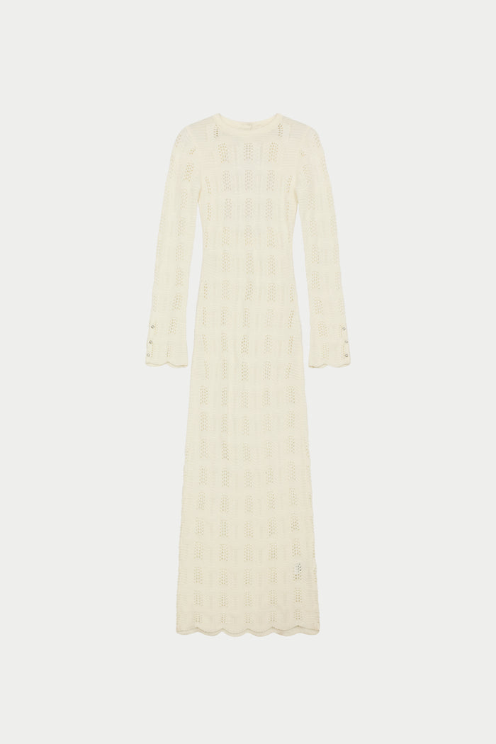 SCALLOP EDGE KNITTED MAXI DRESS - OFF WHITE