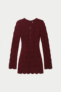 SCALLOP EDGE KNITTED MINI DRESS - BURGUNDY