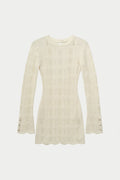 SCALLOP EDGE KNITTED MINI DRESS - OFF WHITE