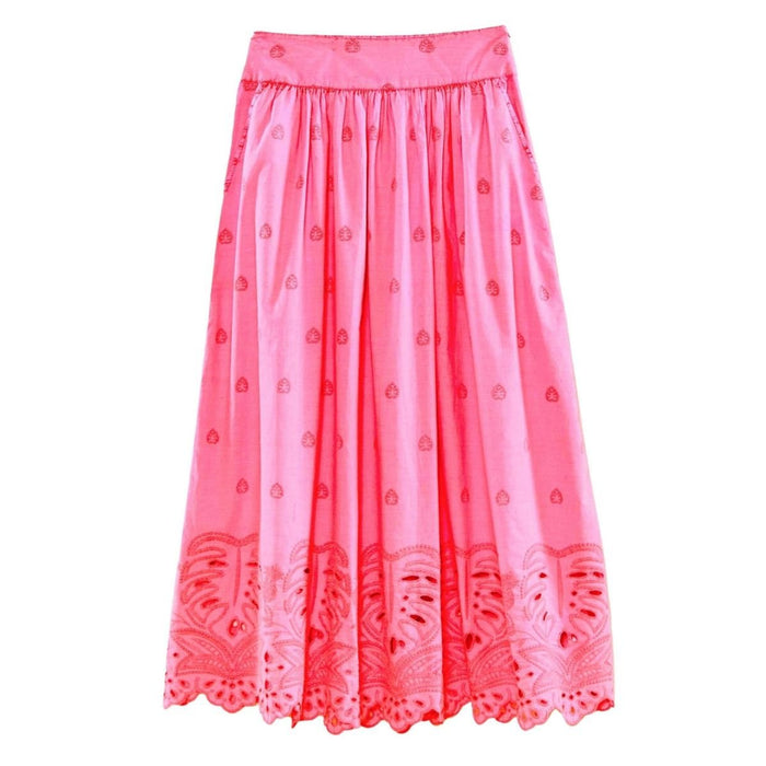 Farm Rio Scalloped Broderie Anglaise Cotton - poplin Maxi Skirt - Runway Catalog