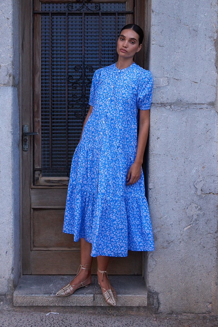 Scoop Tiered Midi- Ditsy Blue
