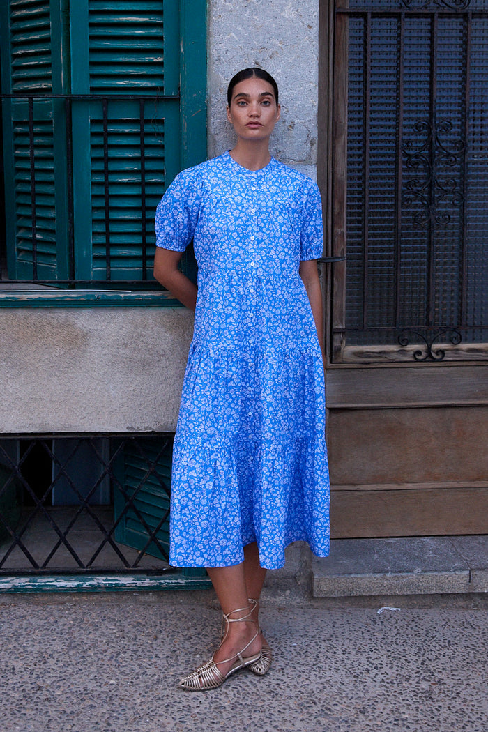 Scoop Tiered Midi- Ditsy Blue