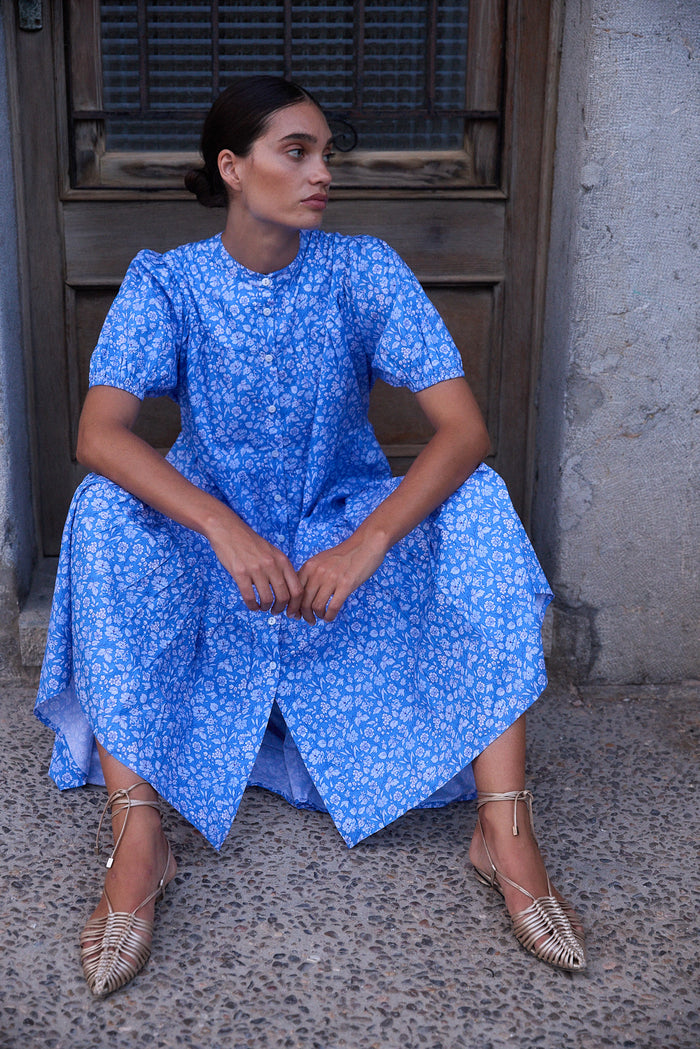 Scoop Tiered Midi- Ditsy Blue