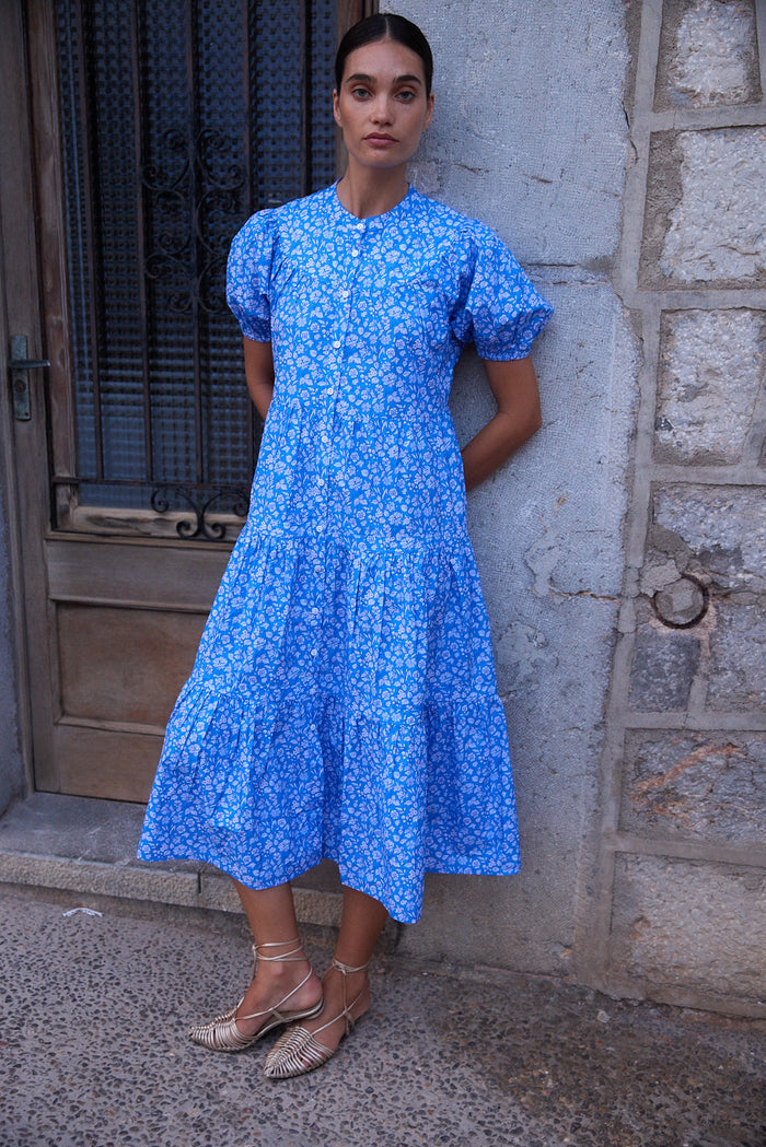 Scoop Tiered Midi- Ditsy Blue