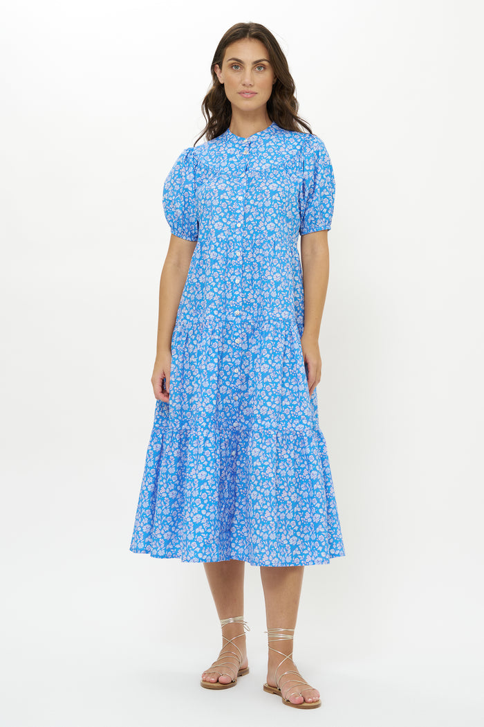 Scoop Tiered Midi- Ditsy Blue