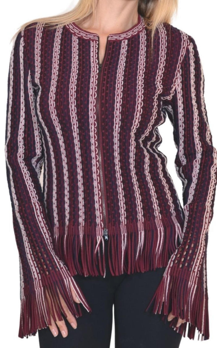 Alaïa Seamed Knit Moto Fringe Jacket - Runway Catalog
