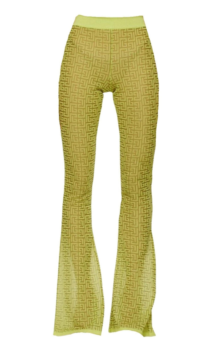 Balmain Semi - sheer Monogram Pattern Flared Pants - Runway Catalog