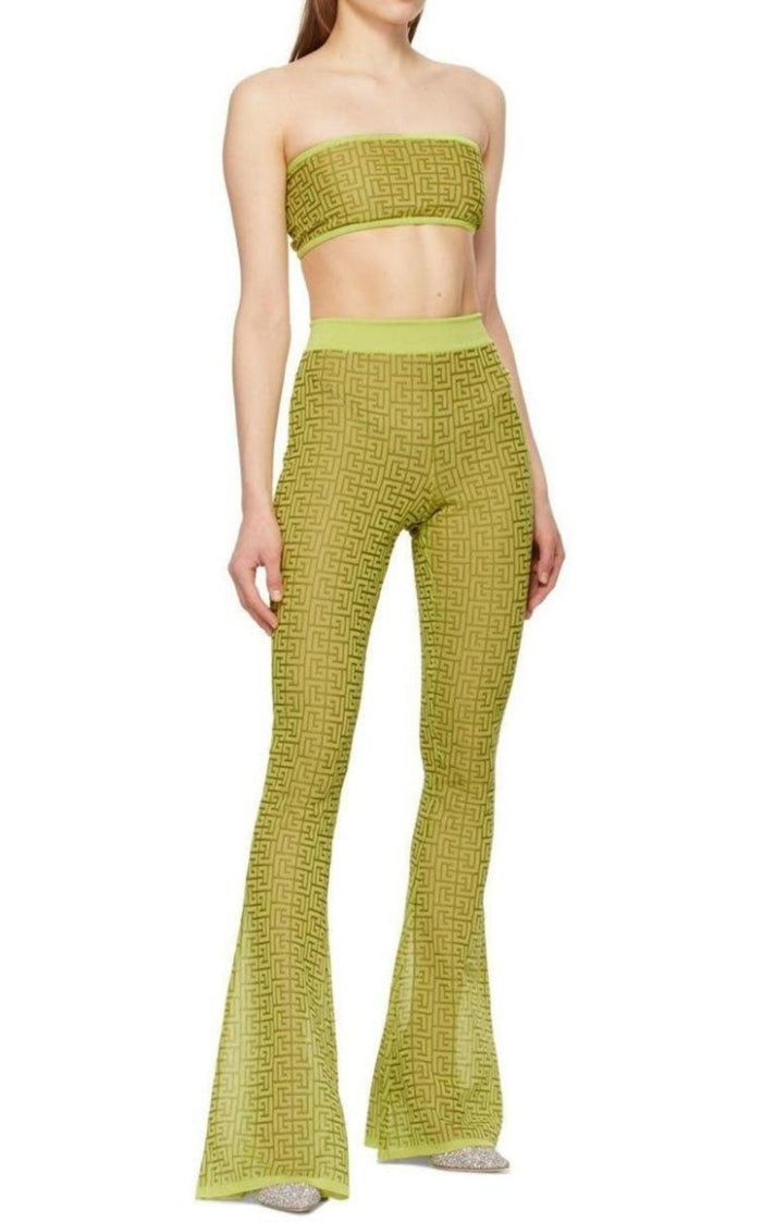 Balmain Semi - sheer Monogram Pattern Flared Pants - Runway Catalog