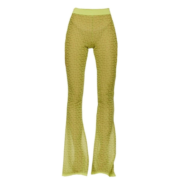 Balmain Semi - sheer Monogram Pattern Flared Pants - Runway Catalog