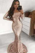 Sequin Prom Dress 2023 Off the Shoulder with Long Sleeves