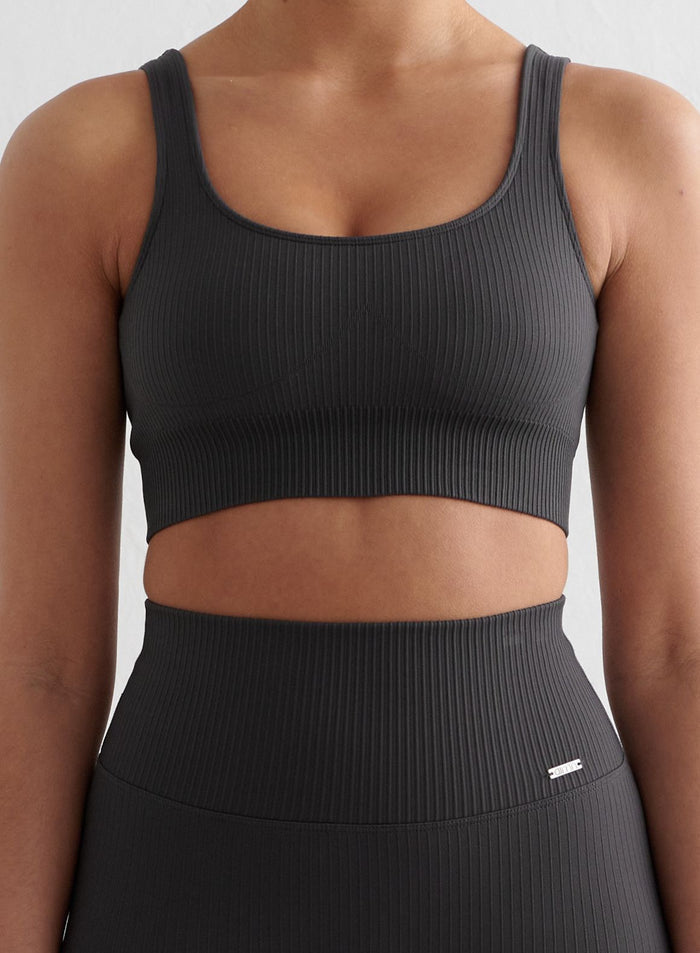 Shadow Grey Ribbed Seamless Biker Shorts & Bra Set