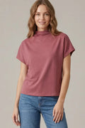 She + Sky Mock Neck Drop Shoulder Top In Mauve Pink