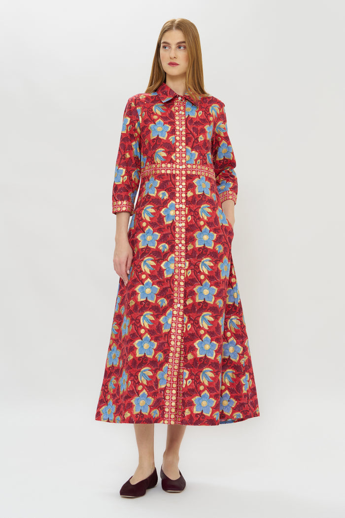Shirt Dress Maxi- Kildare Red
