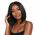 Short straight bob wig with center part for a sleek natural everyday hairstyle for women