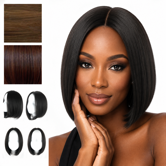 Womens short bob wig with smooth straight texture and lightweight comfortable fit for daily wear