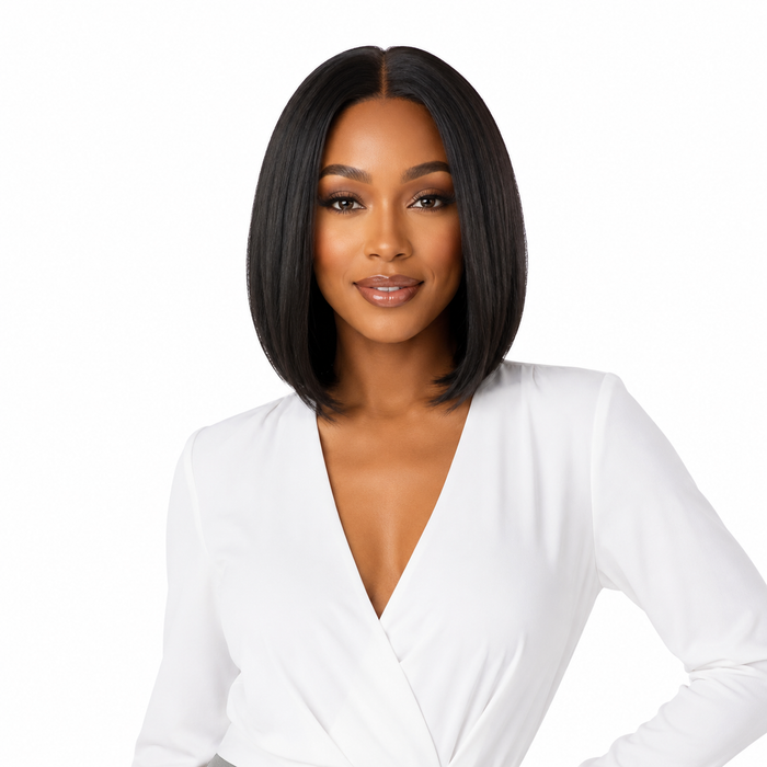 Lightweight synthetic bob wig with sleek straight strands for comfortable all day wear