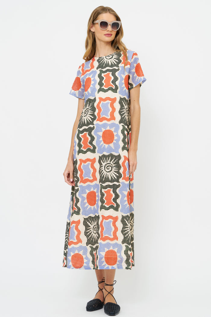 Short Sleeve Shift Maxi- Helios Blue