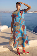 Short Sleeve Shift Maxi- Nautilus Blue
