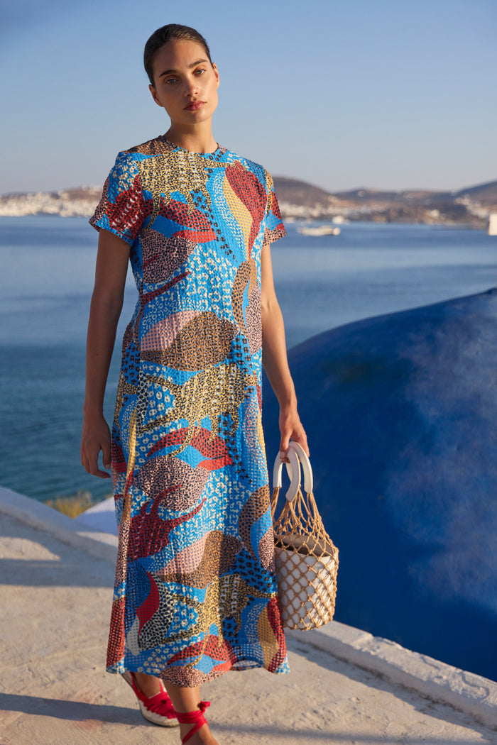 Short Sleeve Shift Maxi- Nautilus Blue